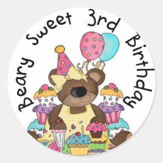 Pegatina Redonda Beary Sweet 3er cumpleaños camisetas y regalos