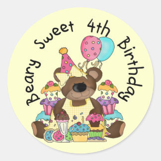 Pegatina Redonda Beary Sweet 4º cumpleaños