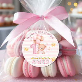 Pegatina Redonda Beary Sweet One Birthday Stickers | Pink Boho Bear