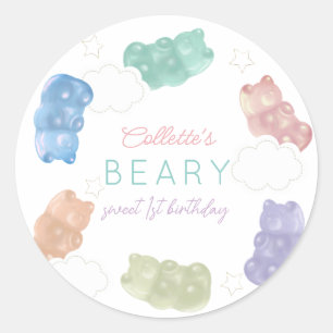 Pegatina Redonda Beary Sweet Pastel Colors Gummy Bear Cumpleaños