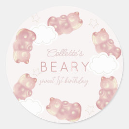 Pegatina Redonda Beary Sweet Pink Gummy Bear Chica Birthday
