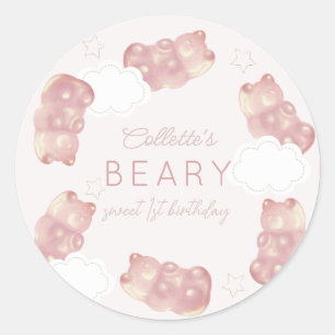 Pegatina Redonda Beary Sweet Pink Gummy Bear Chica Birthday