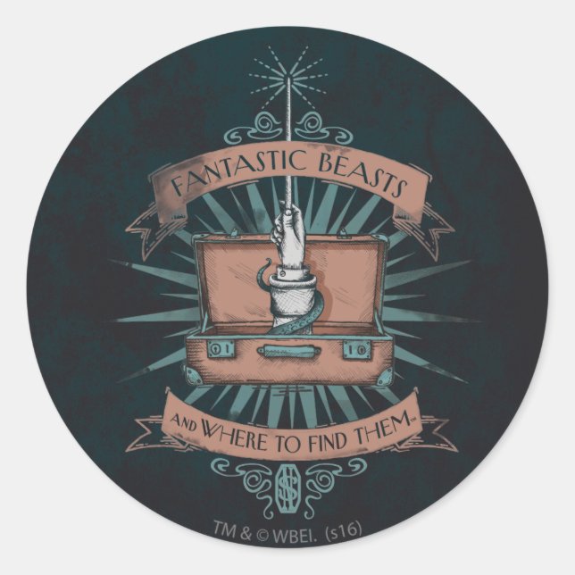 Pegatina Redonda BEASS FANTÁSTICAS Y DÓNDE ENCONTRARLAS™ Maletín (Anverso)