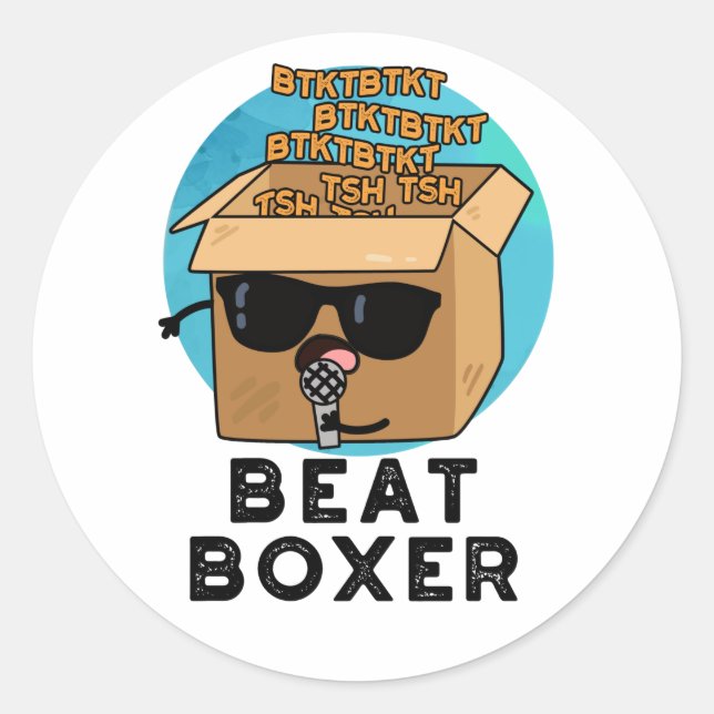 Pegatina Redonda Beat Boxer Funny Beatboxer Box Pun (Anverso)