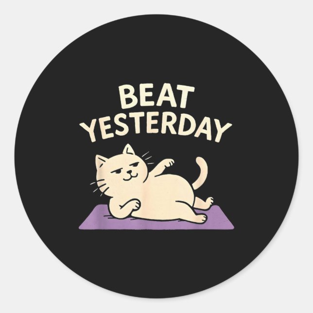 Pegatina Redonda Beat Yesterday Funny Cat Yoga Mat  (Anverso)