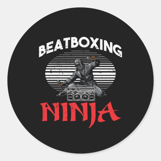 Pegatina Redonda Beatboxing Ninja Beatboxer Rap Hiphop Music DJ Gif (Anverso)