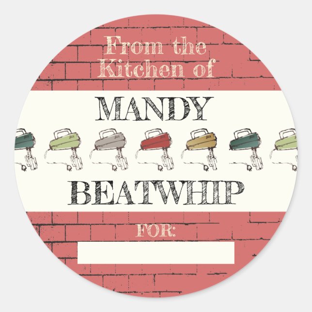 Pegatina Redonda Beaters eléctricos de ladrillo de la cocina del pe (Anverso)