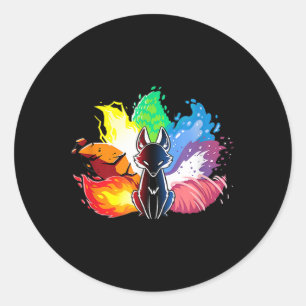 Pegatina Redonda Beatiful elemental kitsune fox espíritu japón 33