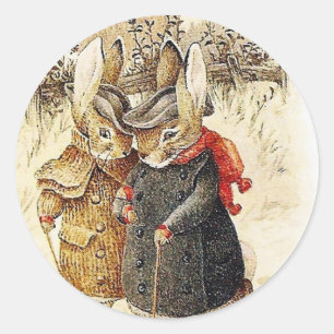 Pegatina Redonda Beatrix Potter - Caminata de Invierno Peter Rabbit