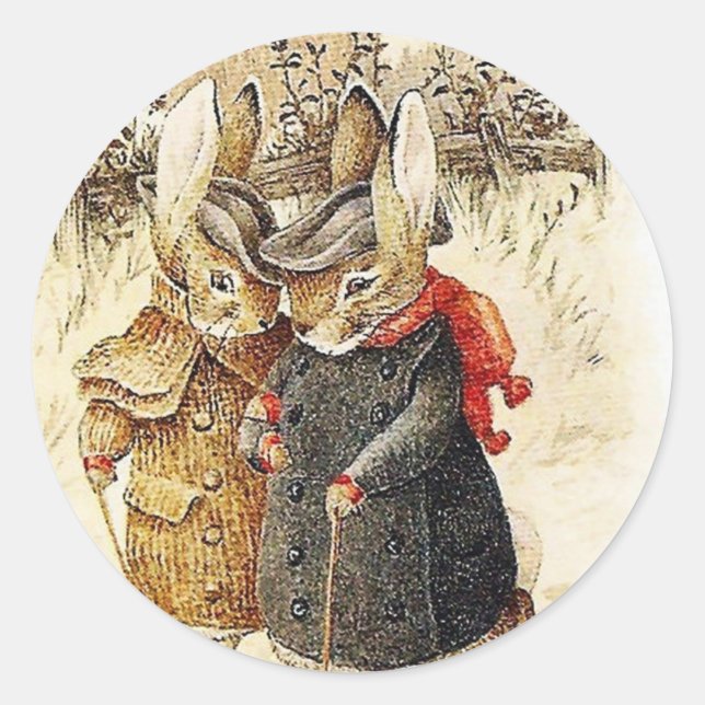 Pegatina Redonda Beatrix Potter - Caminata de Invierno Peter Rabbit (Anverso)
