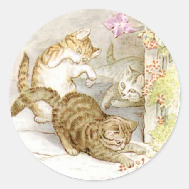Pegatina Redonda Beatrix Potter Cute Kitten (Anverso)