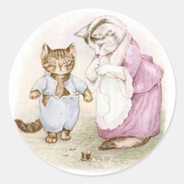 Pegatina Redonda Beatrix Potter Cute Kitten (Anverso)
