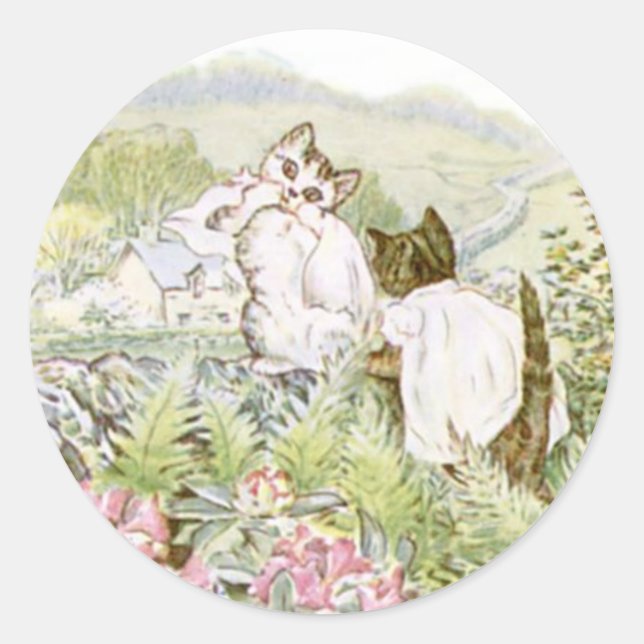 Pegatina Redonda Beatrix Potter Cute Kitten (Anverso)