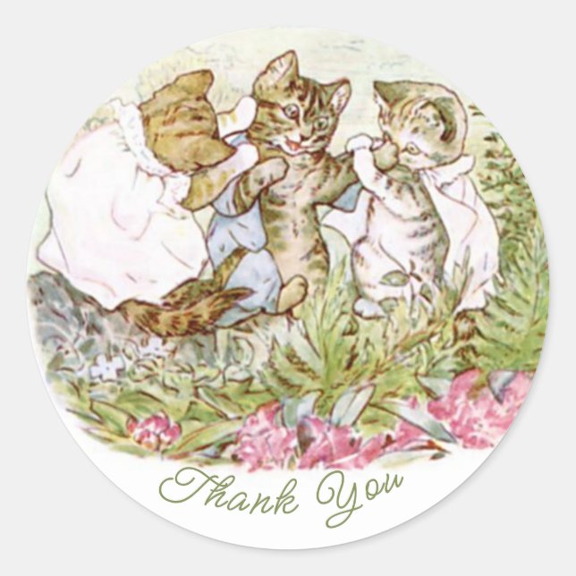 Pegatina Redonda Beatrix Potter Cute Kitten (Anverso)