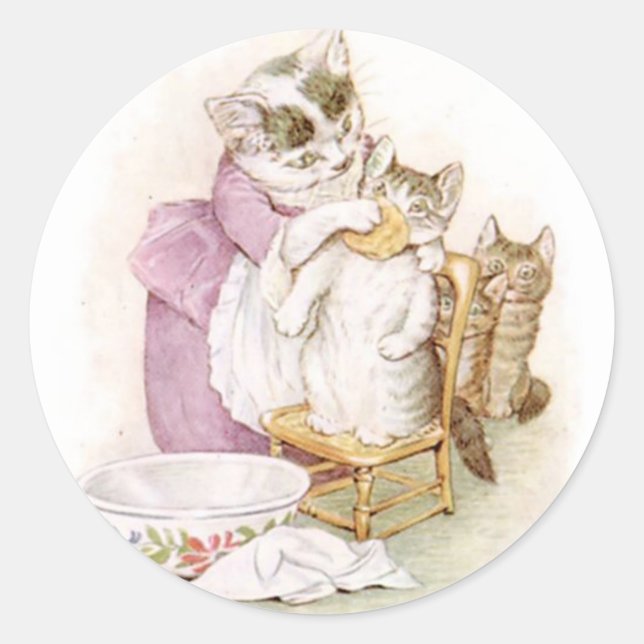 Pegatina Redonda Beatrix Potter Cute Kitten (Anverso)