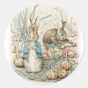 Pegatina Redonda Beatrix Potter Peter Rabbit Y Benjamin Bunny