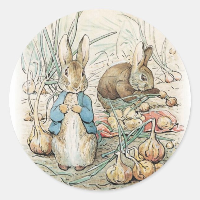 Pegatina Redonda Beatrix Potter Peter Rabbit Y Benjamin Bunny (Anverso)