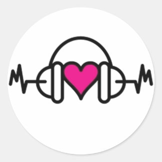 Pegatina Redonda Beats of Love | Corazón rosado con pulso y auricul