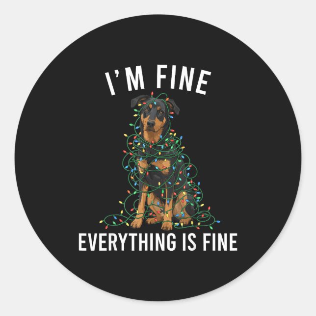 Pegatina Redonda Beauceron Christmas I'm Fine Everything Is Fine  (Anverso)