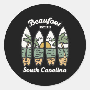 Pegatina Redonda Beaufort Carolina del Sur Surfing Surfista Atardec