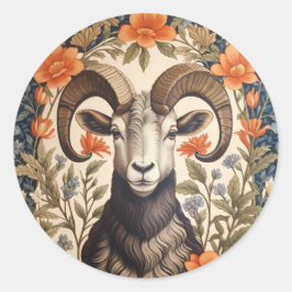 Pegatina Redonda Beautiful Bighorn Sheep William Morris Inspired