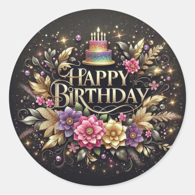 Pegatina Redonda Beautiful birthday sticker  (Anverso)