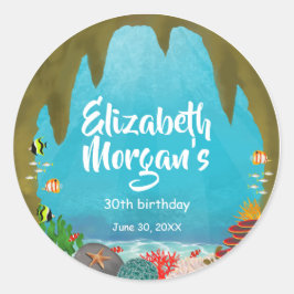 Pegatina Redonda Beautiful Creatures Under the Sea Cave Birthday