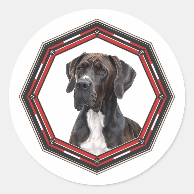 Pegatina Redonda Beautiful Great Dane In A Frame (Anverso)