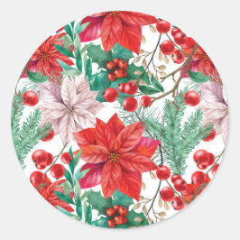 Pegatina Redonda Beautiful red and white Christmas poinsettia