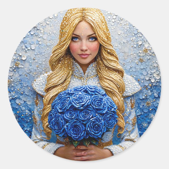 Pegatina Redonda Beautiful Snow Maiden (Anverso)