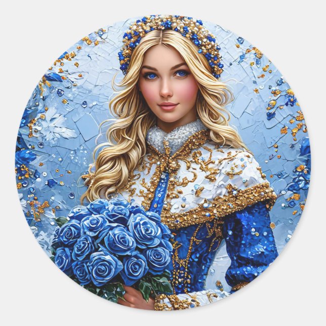 Pegatina Redonda Beautiful Snow Maiden (Anverso)