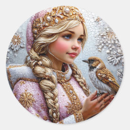 Pegatina Redonda Beautiful Snow Maiden