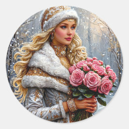 Pegatina Redonda Beautiful Snow Maiden