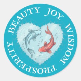 Pegatina Redonda Beauty , Joy, Wisdom Prosperity Koi sticker