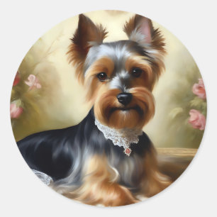 Pegatina Redonda Beauty Yorkshire Terrier Cute