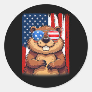 Pegatina Redonda Beaver Bandera Estadounidense Bandera Patriótica 4