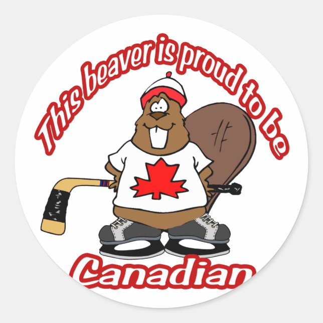 Pegatina Redonda Beaver canadiense (Anverso)