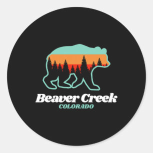 Pegatina Redonda Beaver Creek Colorado Esquí Snowboarding Bear