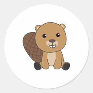 Pegatina Redonda Beaver Cute Roedores Para Niños Divertido Beaver