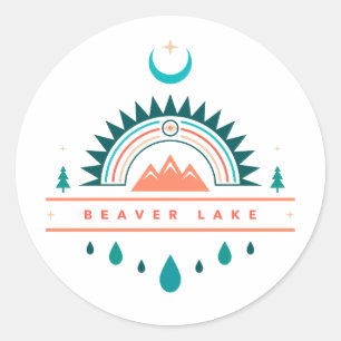 Pegatina Redonda beaver lake boho luna arco iris