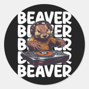 Pegatina Redonda Beaver Lover DJ