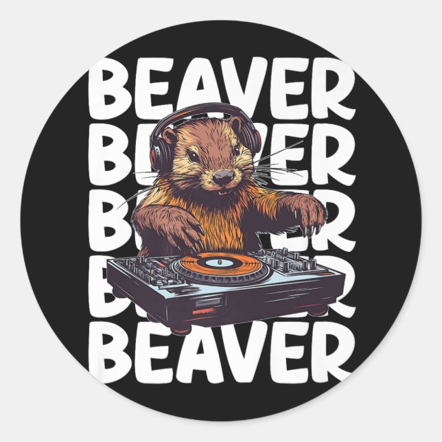 Pegatina Redonda Beaver Lover DJ (Anverso)