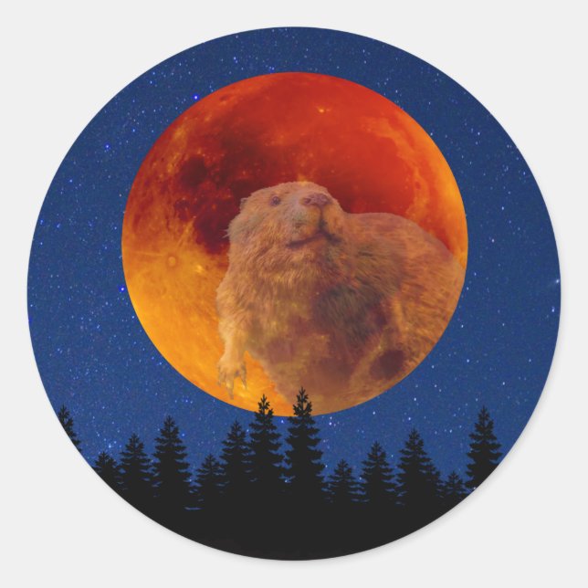 Pegatina Redonda Beaver Moon en noviembre (Anverso)