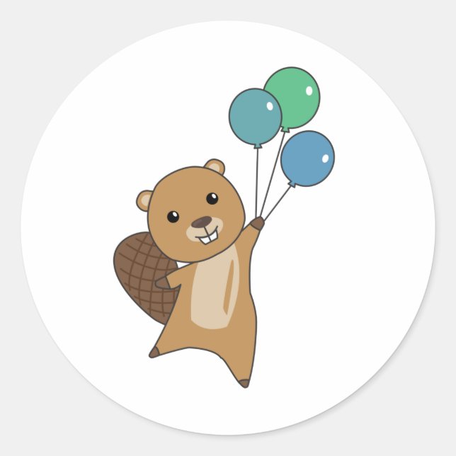 Pegatina Redonda Beaver Sumsi Globos Animales Divertidos Para Niños (Anverso)