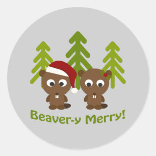 Pegatina Redonda ¡Beaver-y Merry! Navidades Beavers