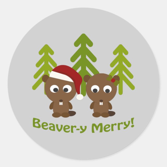 Pegatina Redonda ¡Beaver-y Merry! Navidades Beavers (Anverso)