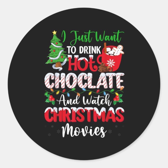 Pegatina Redonda Beba Chocolate Caliente Y Veo Películas De Vacacio (Anverso)