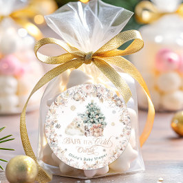 Pegatina Redonda Beba su frío fuera del Baby Shower del oso de invi