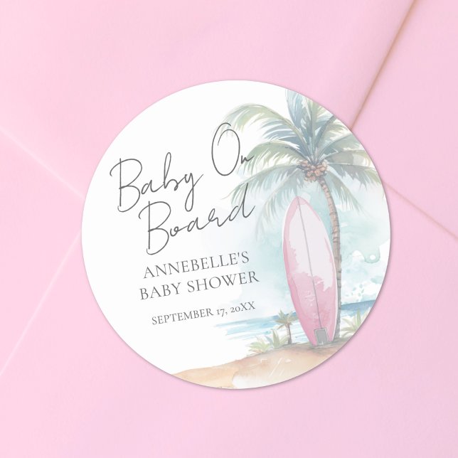 Pegatina Redonda Bebé a Bordo Fiesta de Bebé en la Playa (Baby On Board Beach Baby Shower Classic Round Sticker)