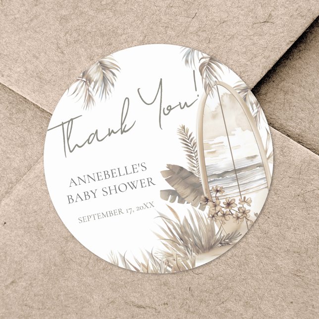 Pegatina Redonda Bebé a bordo Gracias Baby Shower (Baby On Board Thank You Baby Shower Classic Round Sticker)